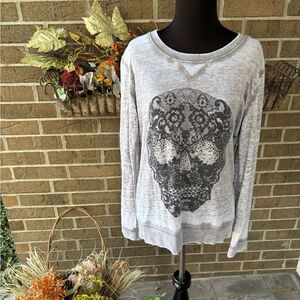 Express Gray Lace Detail Sweatshirt